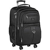 MATEIN Rolling Backpack with 4 Wheels, 17 inch Water Resisatnt Roller Spinner Backpack for Men, Large Busines Travel Wheeled Bag, Airline Approved Carry on Luggage Suitcase Bag, Black