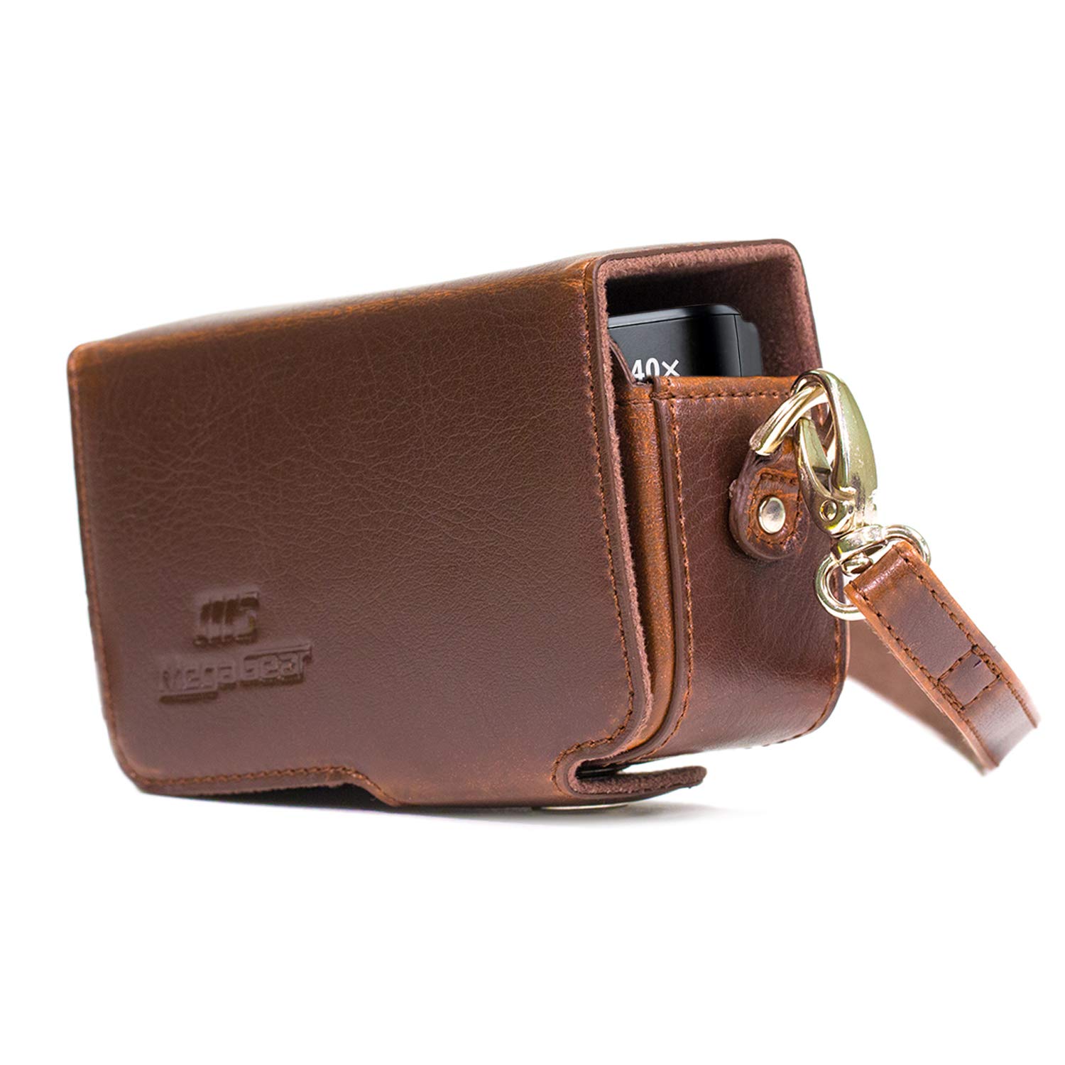 MegaGear Leather Camera Case with Strap Compatible with Canon PowerShot SX740 HS, SX730 HS, Dark Brown
