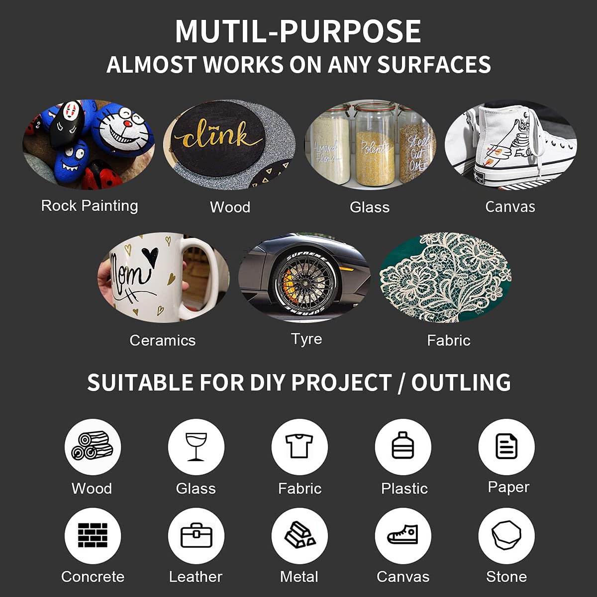 isightguard Acrylic Paint Pens,6 Pack Black White Paint Markers, Paint Pens for Rock Painting Stone Ceramic Glass Wood Plastic Glass Metal Canvas,Drawing, Water-Based Acrylic Paint Sets (Gold+Silver)