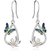 Butterfly Earrings for Women 925 Sterling Silver Daisy Flower Dangle Earrings Butterfly Jewelry Gifts for Women