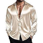 Barry.Wang Mens Solid Stretch Dress Shirts Long Sleeve Button Down Shirts Formal Business Prom Party Wedding