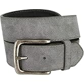 Men's Belt Rounded Edge Heel Bar Buckle Casual Jean Suede Leather Belt 1 1/2" Wide