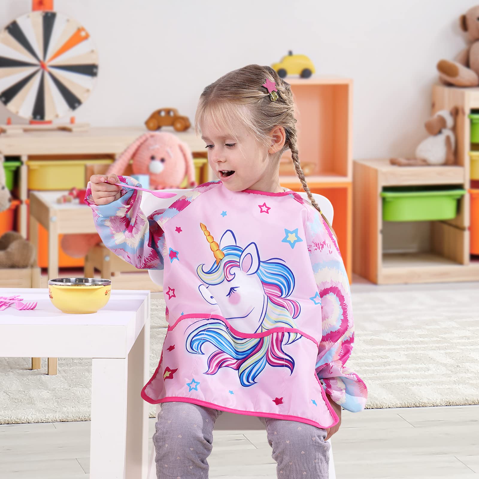 WERNNSAI Kids Art Smock, Toddler Artist Smock with Sleeve and Pockets, Kids Painting Apron