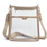Women's Clear PVC Cross Body Bag Zipper Pocket Shoulder Bag with Vegan Leather Trim Stadium Approved Transparent Purse