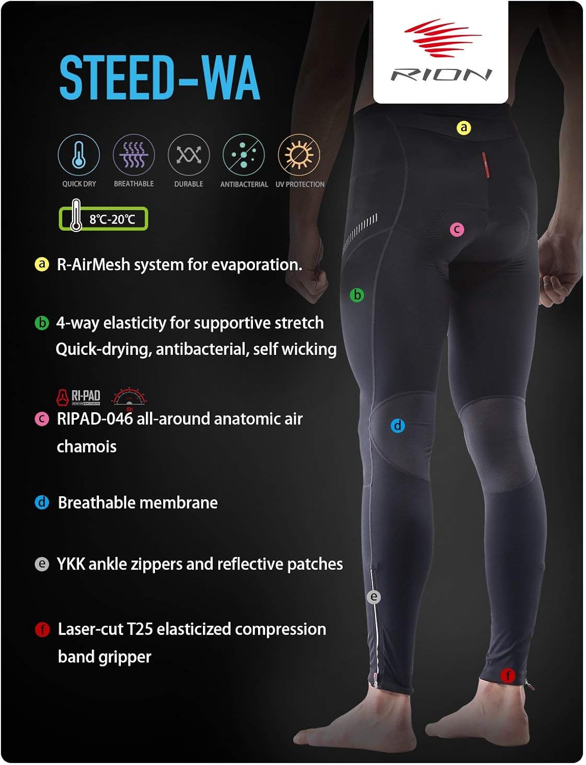 RION Men's Cycling Pants Bike Padded Bicycle Tights: Clothing