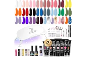 ROSALIND 20 Colors Poly Nail Gel Kit with Mini Nail Lamp Glitter Poly Nail Gel Kit Collection with Tools Clear All Seasons Classic Colors Halloween Starter Kit