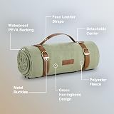 VonShef Picnic Blanket Green Herringbone 180x147cm Waterproof Backing view 3