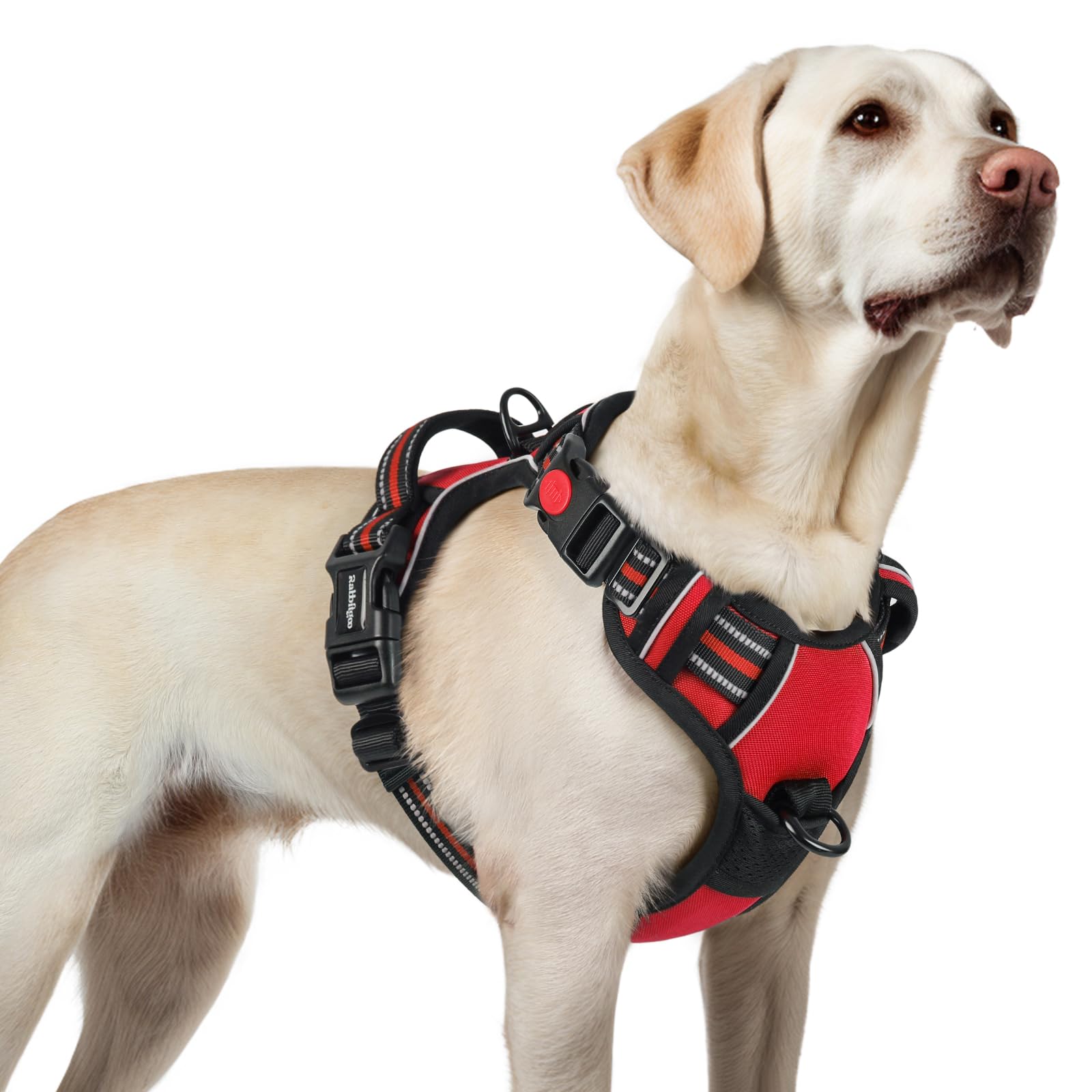 rabbitgoo Dog Harness Large Dog with Neck Release Buckle, No Pull Harness with Front Back Clips, Adjustable Soft Padded with Easy Control Handle, Reflective No-choke Pet Walking Vest, Red, L