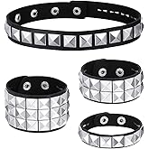 Qulkws 4 Pcs Studded Bracelet Studded Leather Choker Necklace Set Scenecore Accessories Punk Bracelet Rock Studdeds Leather Wristband Emo Goth Jewelry Scene Costume Accessories for 80s 90s Men Women