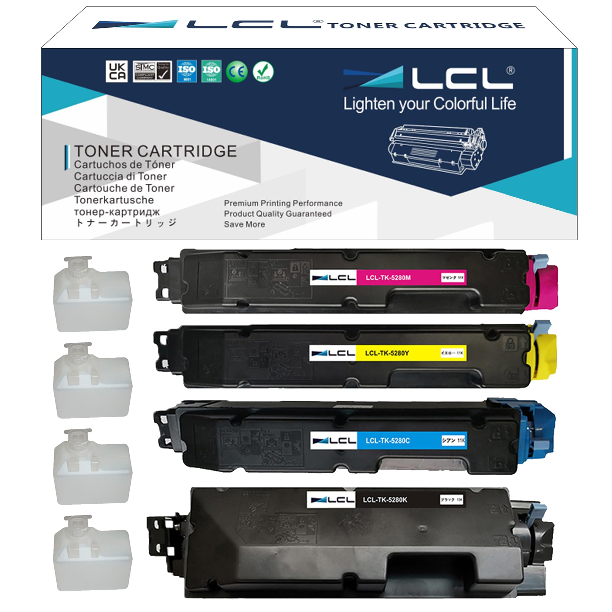 LCL TK-5280 Toner Cartridge Replacement for Kyocera TK5280 TK-5280 TK-5280K TK-5280C TK-5280M TK-5280Y Replacement for Kyocera Ecosys P6235 P6235cdn M6235cidn M6635cidn (4 Pack KCMY)
