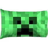 Minecraft Creeper Video Game Kids Pillowcase Reversible, Green | 20 x 30 Inches, Official Product, Soft Polyester Microfiber, Double-Sided, Standard Size, Machine Washable, Kids Gift