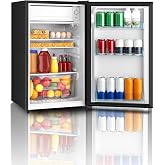 HAILANG 4.4Cu.Ft Mini Fridge with Freezer, Single Door Compact Refrigerator | Low noise, LED Light, 5-level temperature control, 2 adjustable shelves, Compact fridge for Office,Dorm