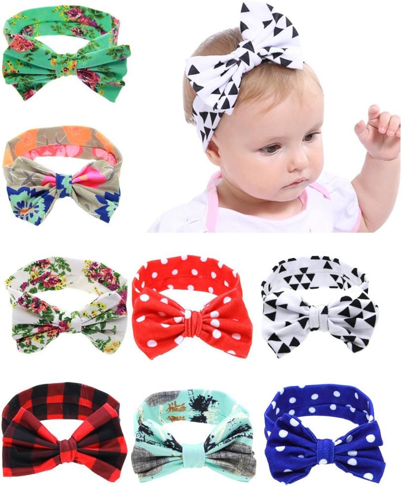 QandSweat Baby Girl's Elastic Headbands with Hair Bows Turban Knotted Hair Band (8Pack)