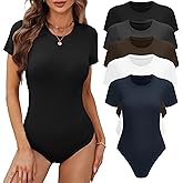 BALENNZ Women's 4/5 Pack Short Sleeve Round Neck Bodysuit Tops Crew Neck Basic Casual Tshirt Bodysuits