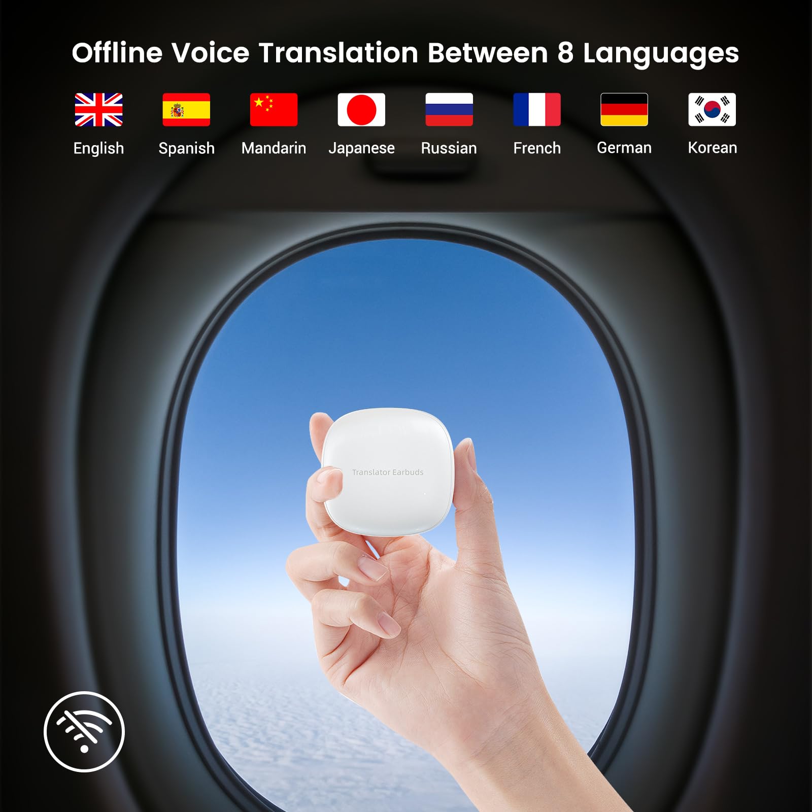 Wooask M3 Offline Translator Earbuds for Voice Language Translation Innovative Sliding Design in 74 Languages and 70 Accents Quick Response with 97% High Accuracy Perfect for Travel