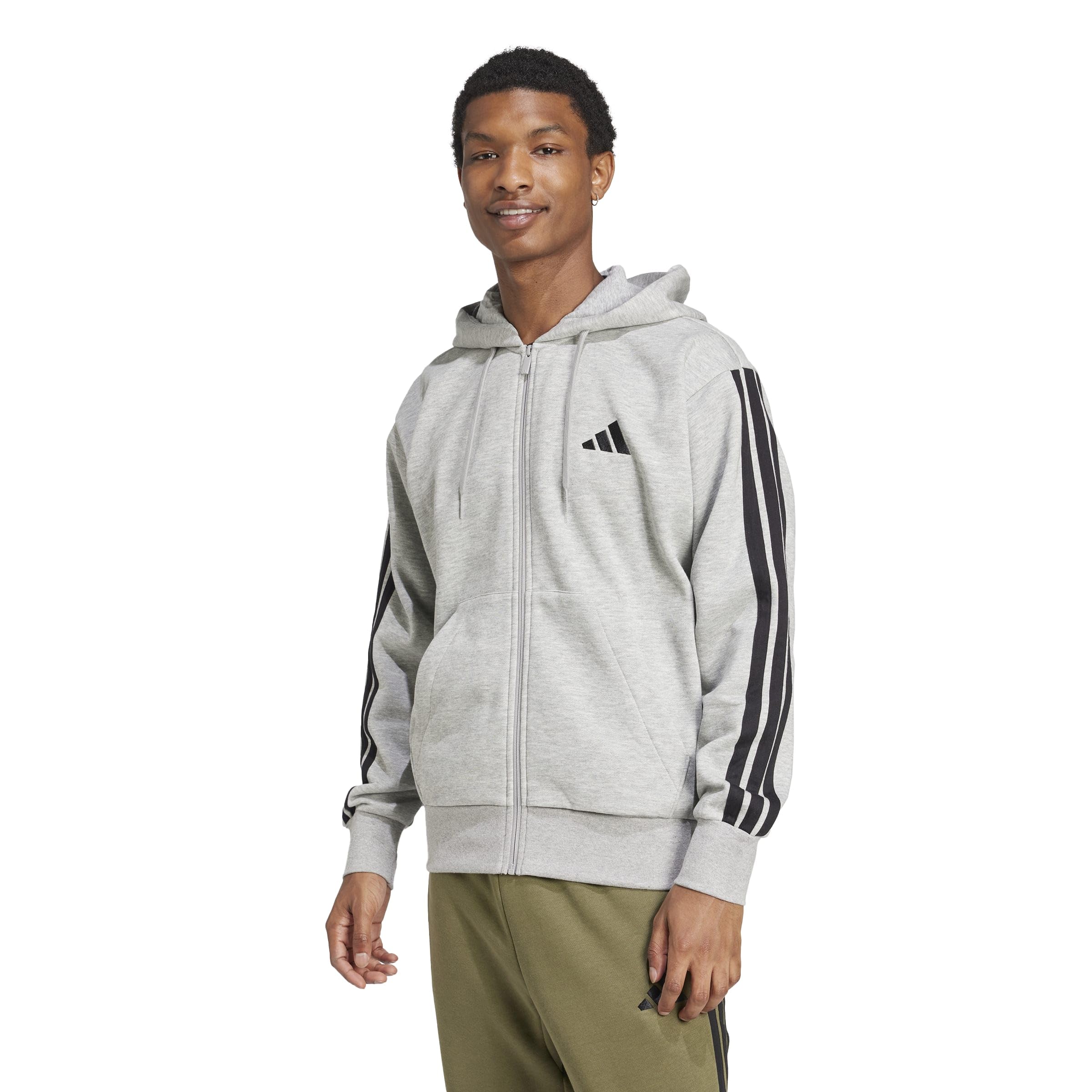 adidas Herren Essential Three Stripes Fleece Zipper Hoodie Sweatshirt, medium Grey Heather/Black, XL