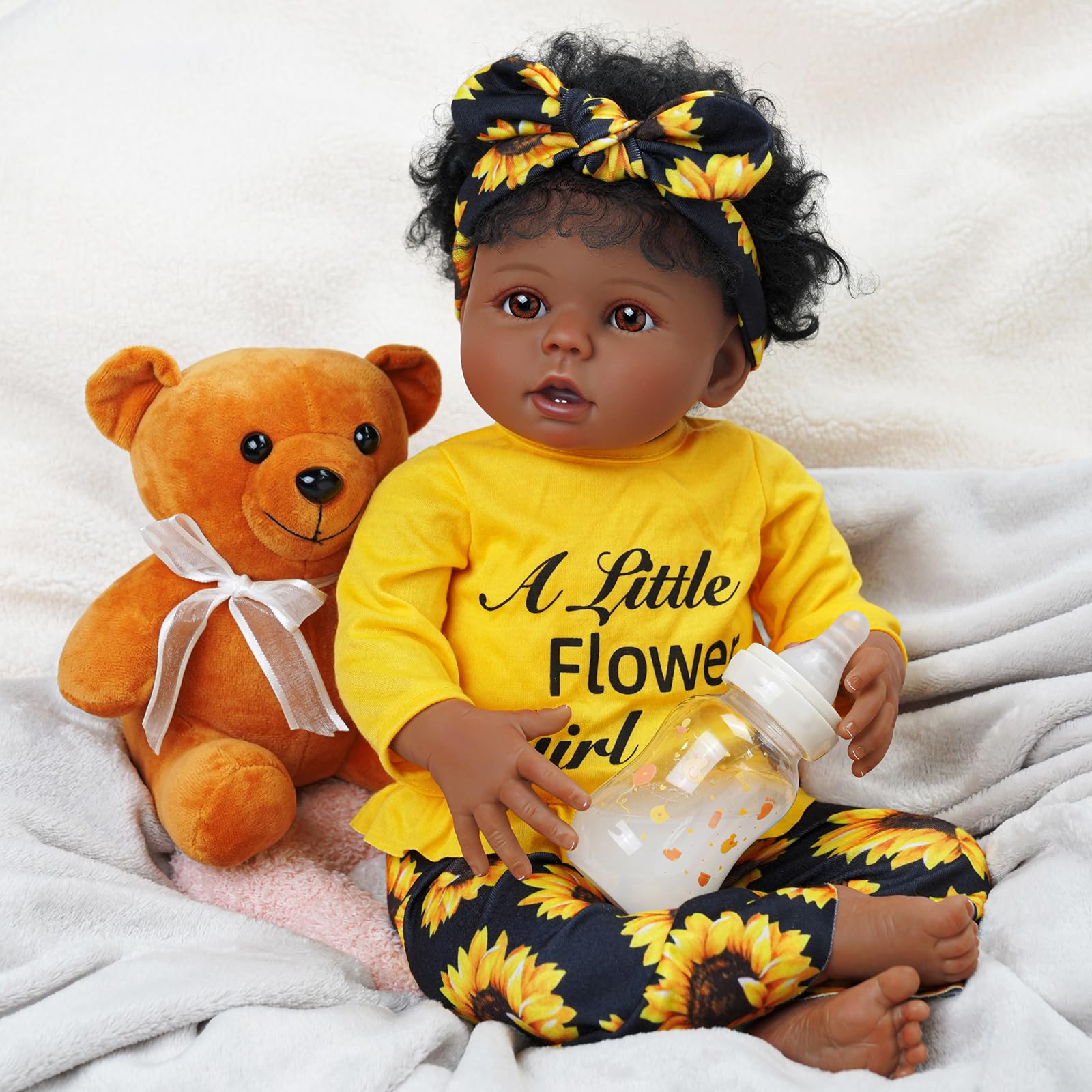 BABESIDE 3 Pcs Reborn Baby Doll Clothes Set for 17-22 Inch Babydolls, Sunflower Baby Dolls Clothes with Headband for Realistic Baby Doll Accessories