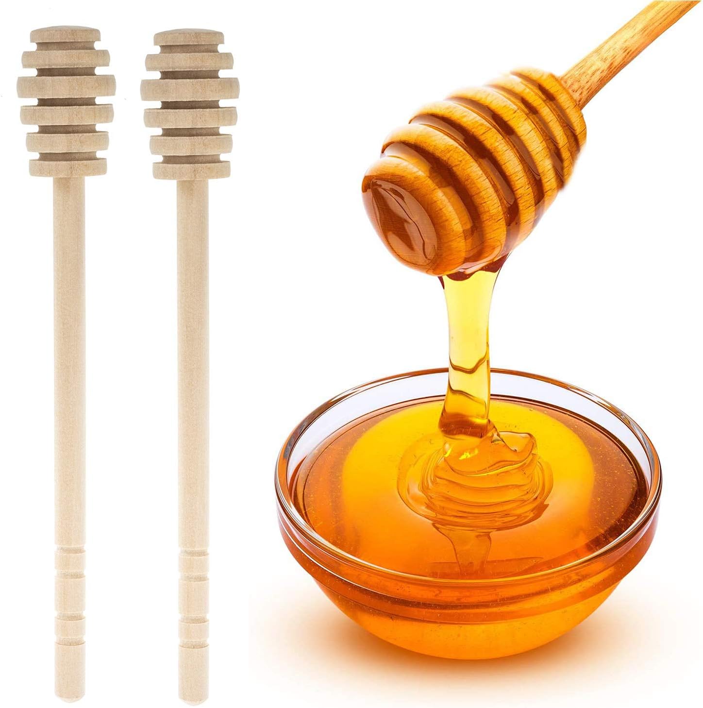 GIYOMI Wooden Honey Dipper Stick for Honey Jar Dispense Drizzle Honey, 2 Pcs 6.3