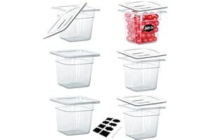 BIEAMA 6 Pack NSF Food Pans with Lids, 1/6 Size 6'' Deep Commercial Food Storage Containers, Polycarbonate, Clear
