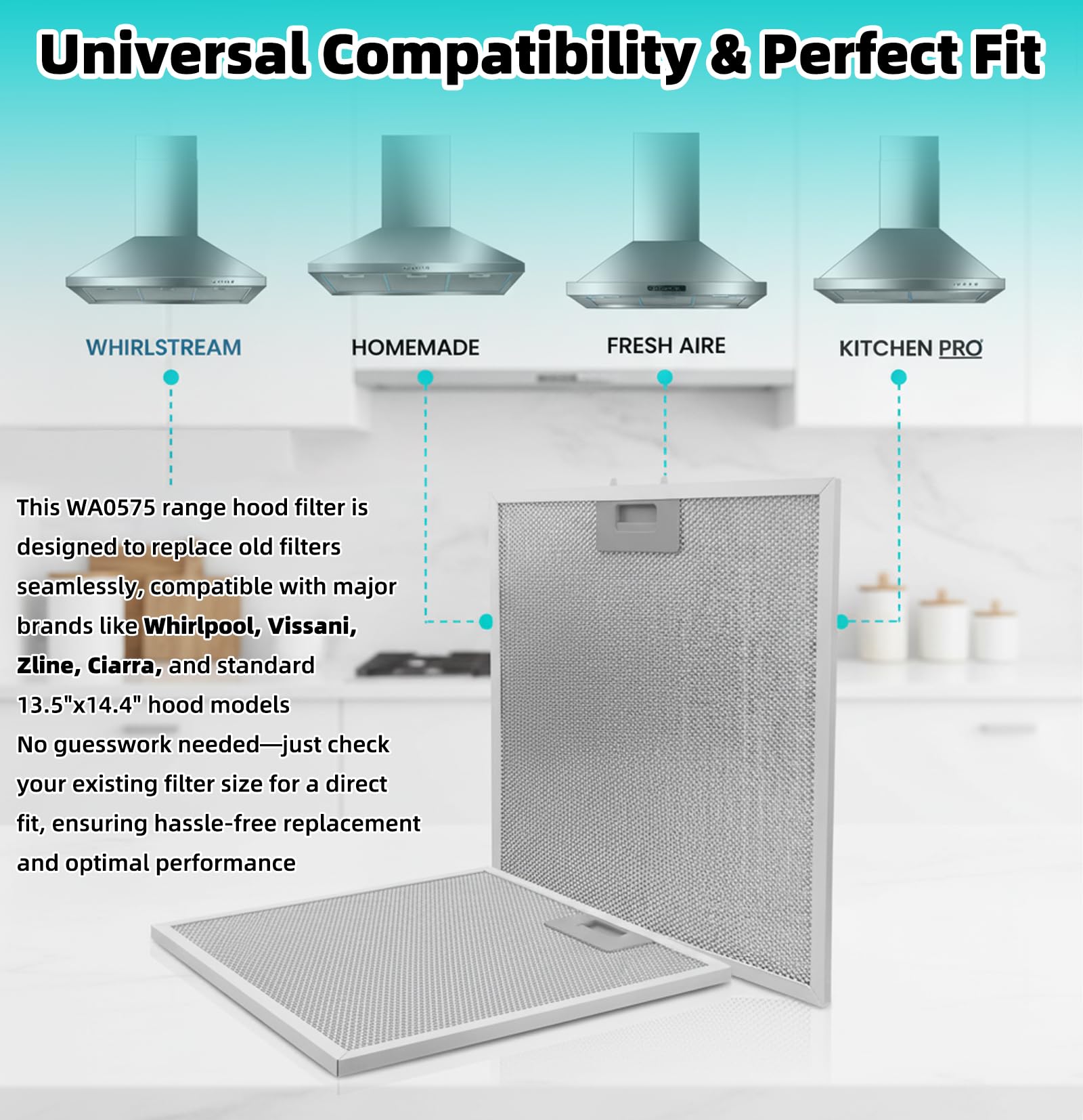 Condition photo showing As Is for 2 pack wa0575 range hood filters 13.5"x14.4"x0.35", 5-layer aluminum mesh grease filter replacement