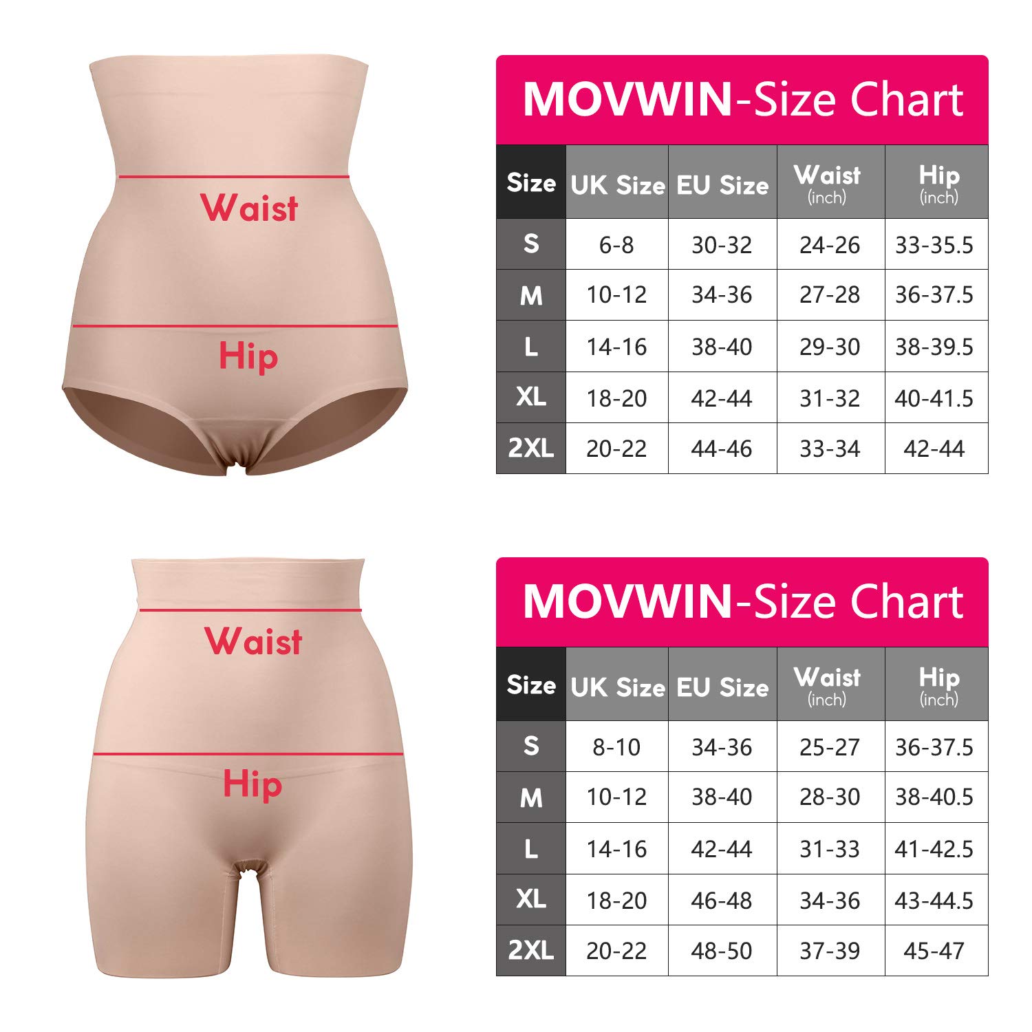 MOVWIN Culotte Gainante Femme Gaine Amincissante Ventre Plat Culotte Sculptante Taille Haute Invisible Panty Gainant Grande Taille