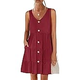 ANRABESS Womens Summer Beach Vacation Dresses V Neck Sleeveless Casual Button Down A Line Swing Mini Sundresses with Pockets