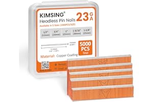 KIMSING 23 Gauge 5 Sizes Assorted Copper Headless Pin Nails (1/2", 3/4", 1", 1-3/16", 1-3/8"), 5000 Pieces, Multi-Pack Pinner