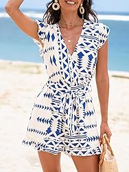 CUPSHE Women's Romper V Neck Short flutter Sleeves