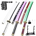 RENGENG Light Up Zoro Sword, 40 Inches Rechargeable Pre-Assembled Plastic Replica Anime Sword with Belt & Stand & Spinner