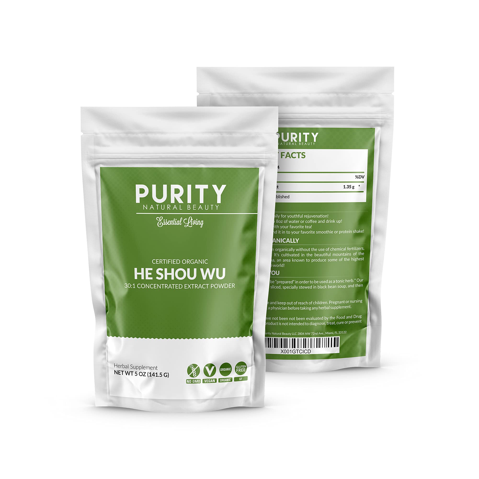Certified Organic He Shou Wu - Large 5oz Bag of 30:1 Concentrated-Fo-ti - Organic Foti Extract- Fo ti He Shou Wu Organic-Plus Free Bamboo Spoon