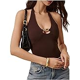 SOLY HUX Women's Sleeveless Deep V Neck Halter Tops Backless Summer Fitted Going Out Tank Tops Camisoles
