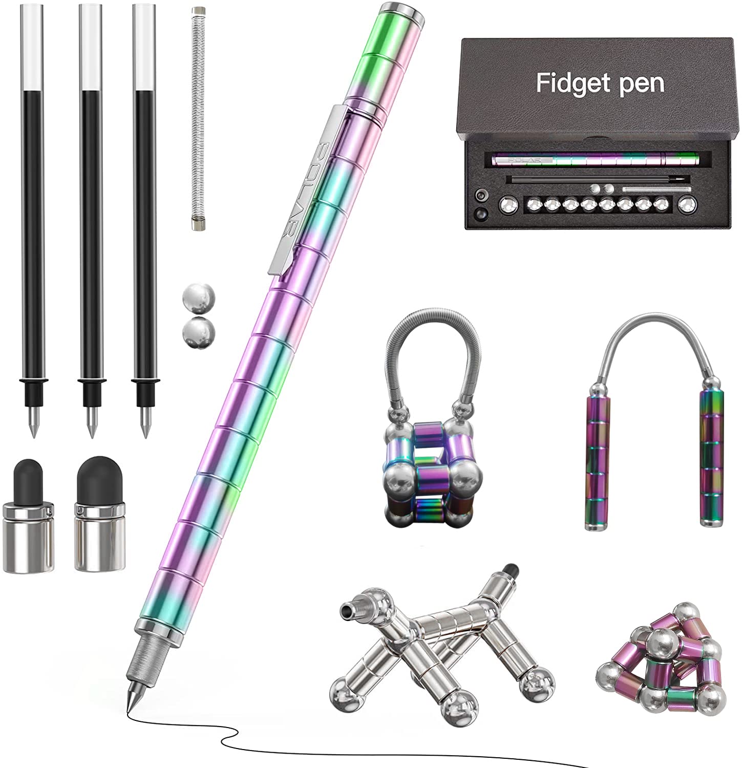 Fidget Pen Magnetic, Magnetic Ballpoint Pen Decompression Magnet, Magnetic Metal Ball Pen, Magnetic Multichrome Pen, Magnet Writing Pen Stress Relief Toys Gift for Kids, Friends, Adults(Multicolor)