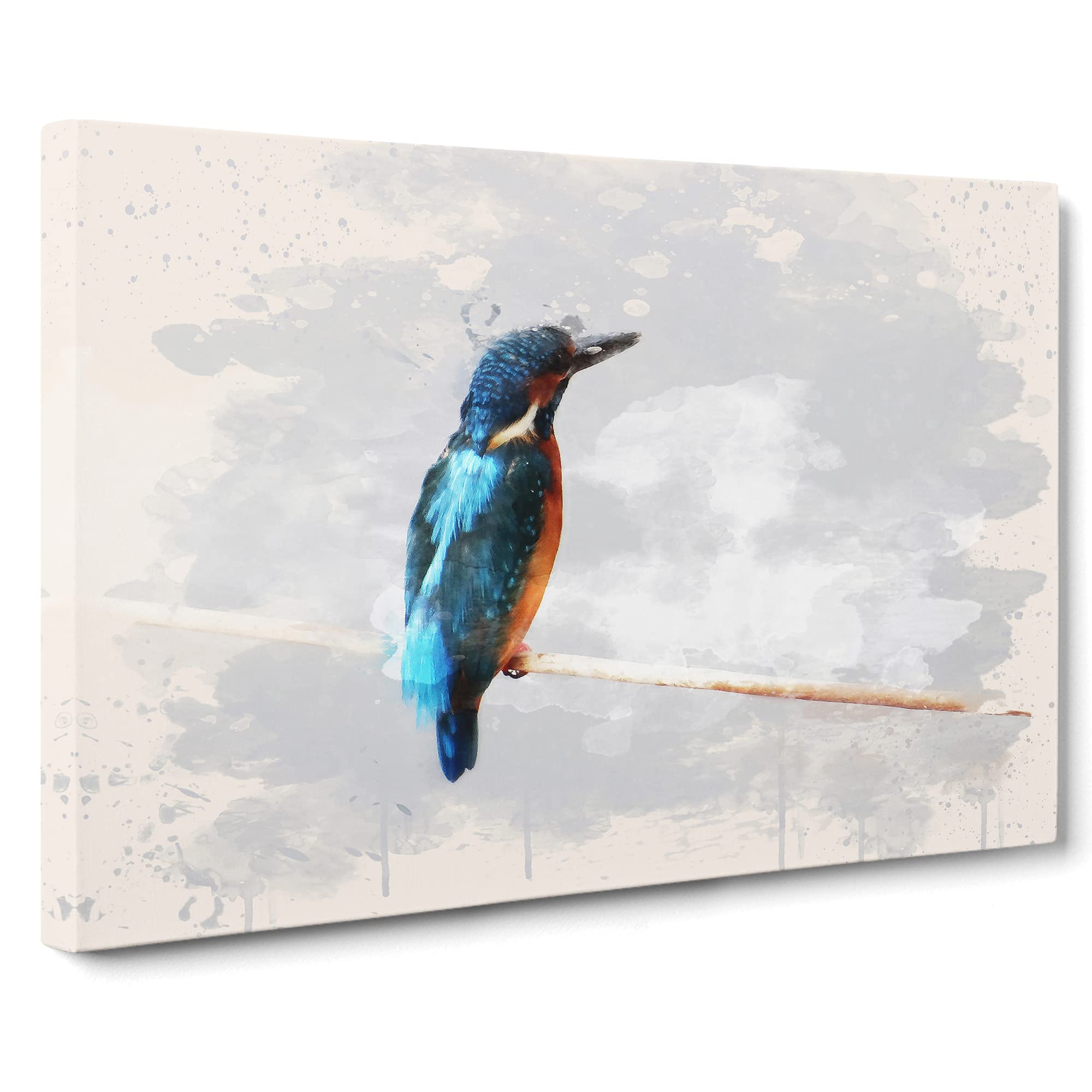 Kingfisher 2 Modern FC Canvas Print | Gallery Wrapped 30mm Frame Wall Art | 20x14 inches | Ready to Hang | Modern Bird Picture | Living Room Bedroom Lounge Office