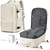 Vacuum Backpack Travel with Pump, Vacuum Seal Compression Bags For Clothing | Travel Essentials Carry on 17 Inch Laptop Work Backpack, Waterproof Personal Item Bag for Women Men Beige