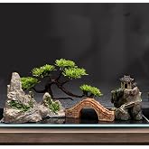 AWXZOM Small Japanese Fish Tank Decorations Set, Suitable for Aquariums up to 5 Gallon or Fish Bowl, Includes Small Decorations Artificial Plastic Plants Fish Tank House