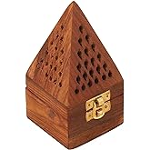 Bless-International Traditional-Handmade-Burner Wooden-Incense-Stick-Holder Ash-Catcher-Stand for-Aromatherapy-Meditation-Yoga (5 Inch Temple Wooden Charcoal/Cone)