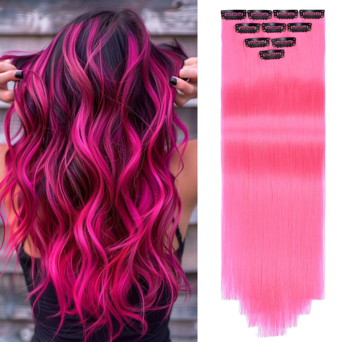 Yamel Colored Hair Extensions 10 Pieces 20 inch Strawberry Red Clip in Hair Extensions for Women Synthetic Straight Hairpieces for Christmas Costume Party