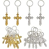 Juvale Metal Cross Keychain Set - Baptism & Christening Key Chains Favors - Durable Metal Design - 24-Pack, 3.6 in, Silver & Gold