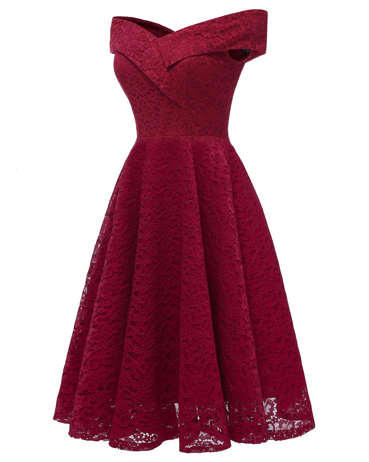 Chowsir-Women-Off-Shoulder-V-Neck-Lace-Cocktail-Party-Midi-Dress-Medium-Wine