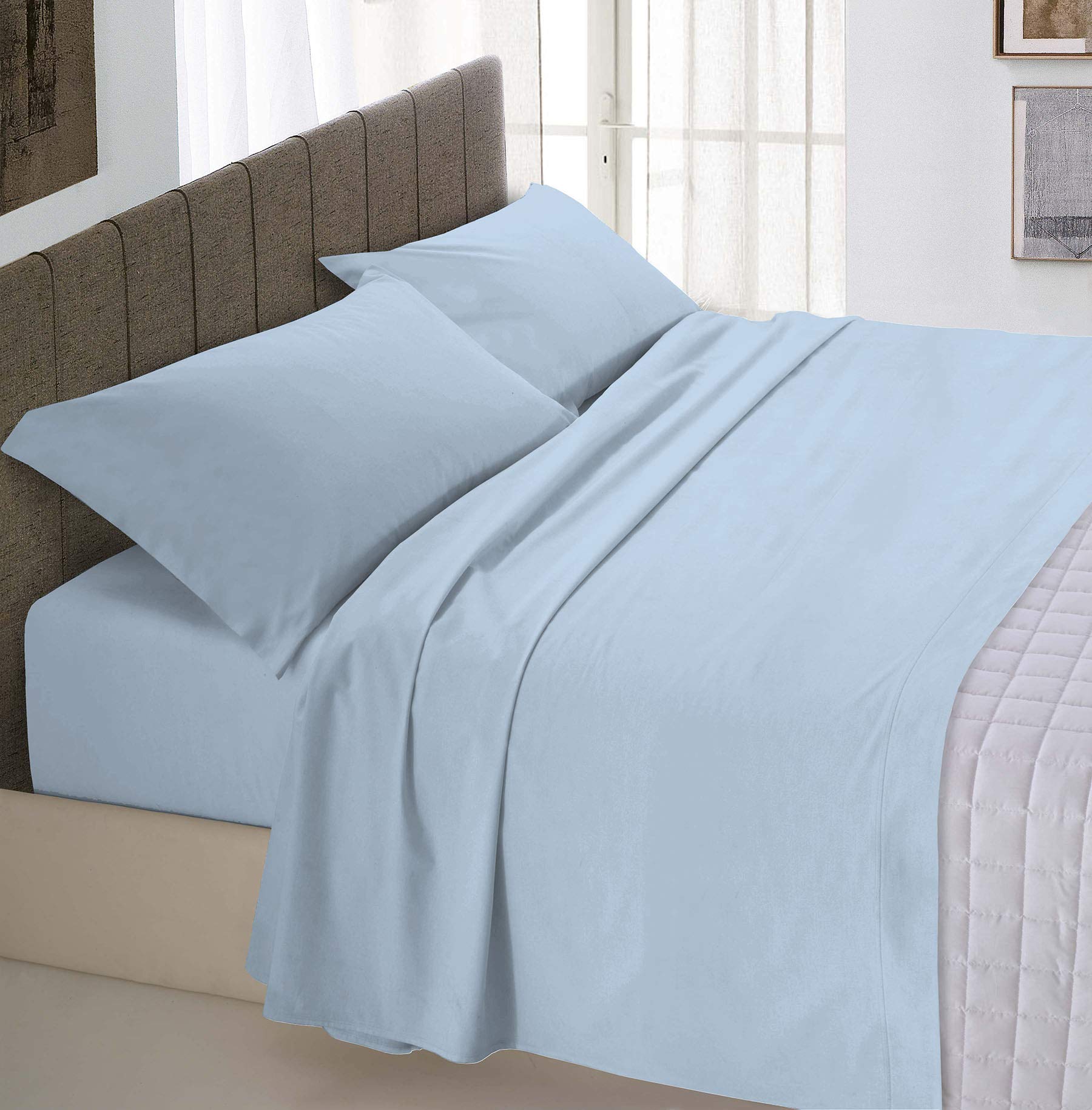 Italian Bed Linen Max Color Bed linen set (flat 250x300, fitted sheet 170x200cm+2 pillowcases 52x82cm), light blue, Cotton, DOUBLE