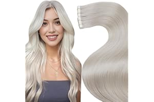 LaaVoo Tape in Hair Extensions Human Hair Platinum Blonde Human Hair Extensions Tape in 20 Inch Invisible Tape Hair Extensions Real Human Hair White Blonde Skin Weft 20PC 50G