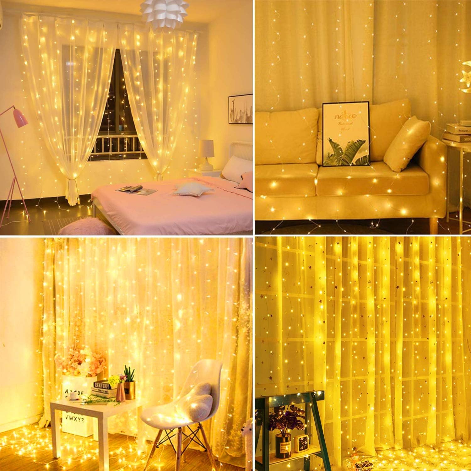 AIGUMI Curtain Fairy Lights, 3m×3m 300LED Christmas Hanging Fairy Lights, Curtain Lights Indoor with 8 Modes Remote Control - Image 3