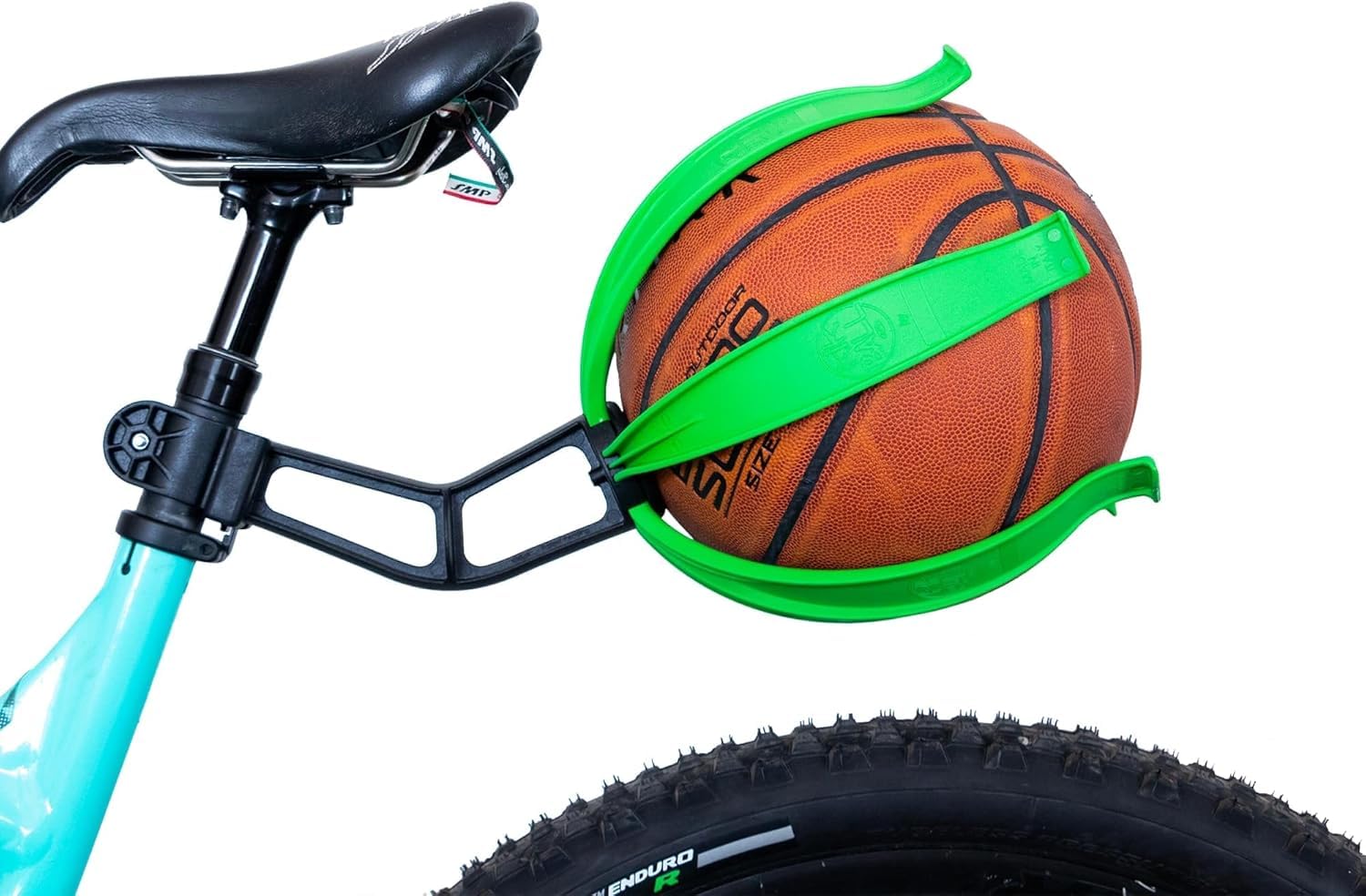 KIK BALL, Bicycle Ball Holder, Safety Device for Children and Teenagers, Easy Application, Suitable for Footballs, Volleyballs, Basketball and Rugby Balls, Green