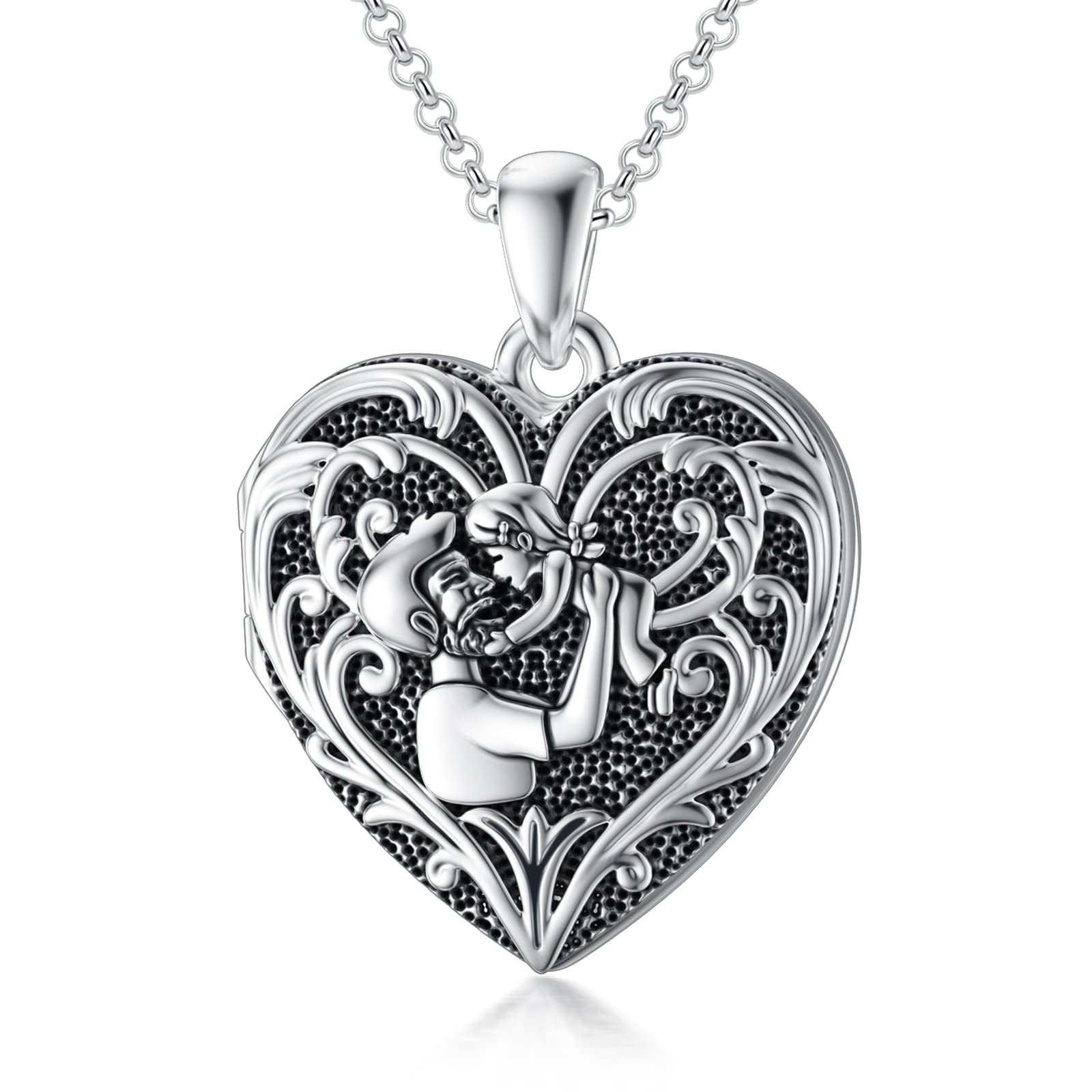 SOULMEET Father Daughter Locket Necklace That Holds 2 Pictures Photos Keep Sweet Heart Near to You Silver Relationship Dad and Girl Heart Locket Gift (Locket only)