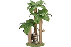 LEMONDA 31.5Inch Cat Scratching Post,Cat Scratcher with 3 Scratching Poles & Dangling Ball for for Indoor Outdoor Kitten & Ad