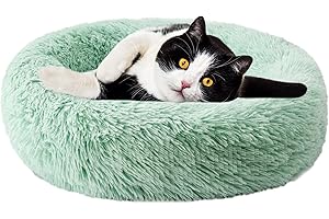 Aurako Cat Bed Dog Bed Round Cushion Pet Bed Mat Ultra Soft Plush Donut Sofa Comfortable Pillow Machine Washable Pet Cuddle Beds for Kitten Small Medium Large Dogs Cats 20" Green