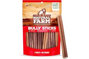 Natural Farm Odor Free Bully Sticks (7 Inch, 10 Pack), 100% Beef Pizzle Chews for Pups, Small and Medium Dogs - Fully Digestible & Best Natural Dental Treats to Keep Your Dog Busy & Happy