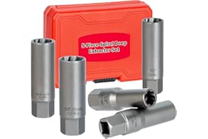 BORNPYE 5PCS Deep Bolt Extractor Kit, Easy Out Spark Plug Extractor Socket Set, Ez Out Lug Nut Removal Tool for Removing Deeply Trapped Stripped, Broken, Damaged Hexagon Bolts, Threaded Pipes Stud & Screw