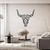 GlintHome Western Decor - Large Black Metal Wall Art Southwestern Living Room Decor Cow Skull Rustic Artwork for Bedroom Offc