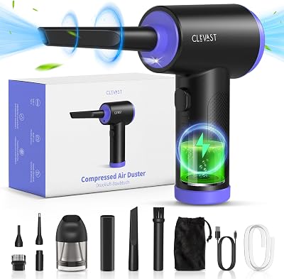CLEVAST Compressed Air Duster 3-Speed with LED Light, Cordless 7800mAh, Nozzle